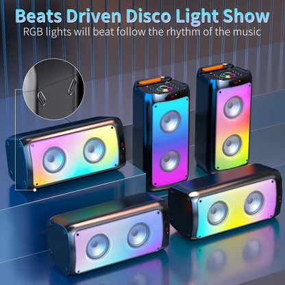Party Speaker, Portable Bluetooth Speaker with 2 Microphone, Stereo Bass Speaker for Christmas Party