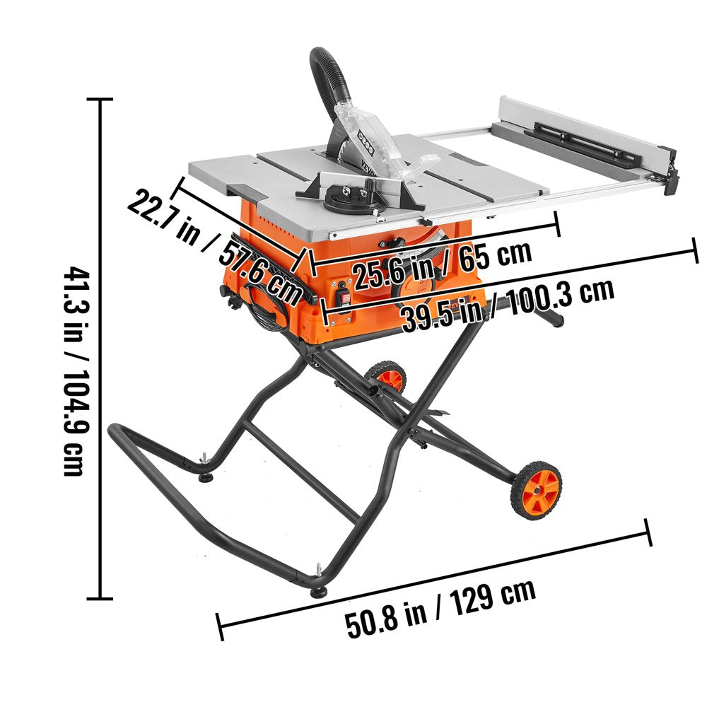 10" Table Saw W/ Stand Electric Cutting Machine 5000RPM 25-In Rip Capacity