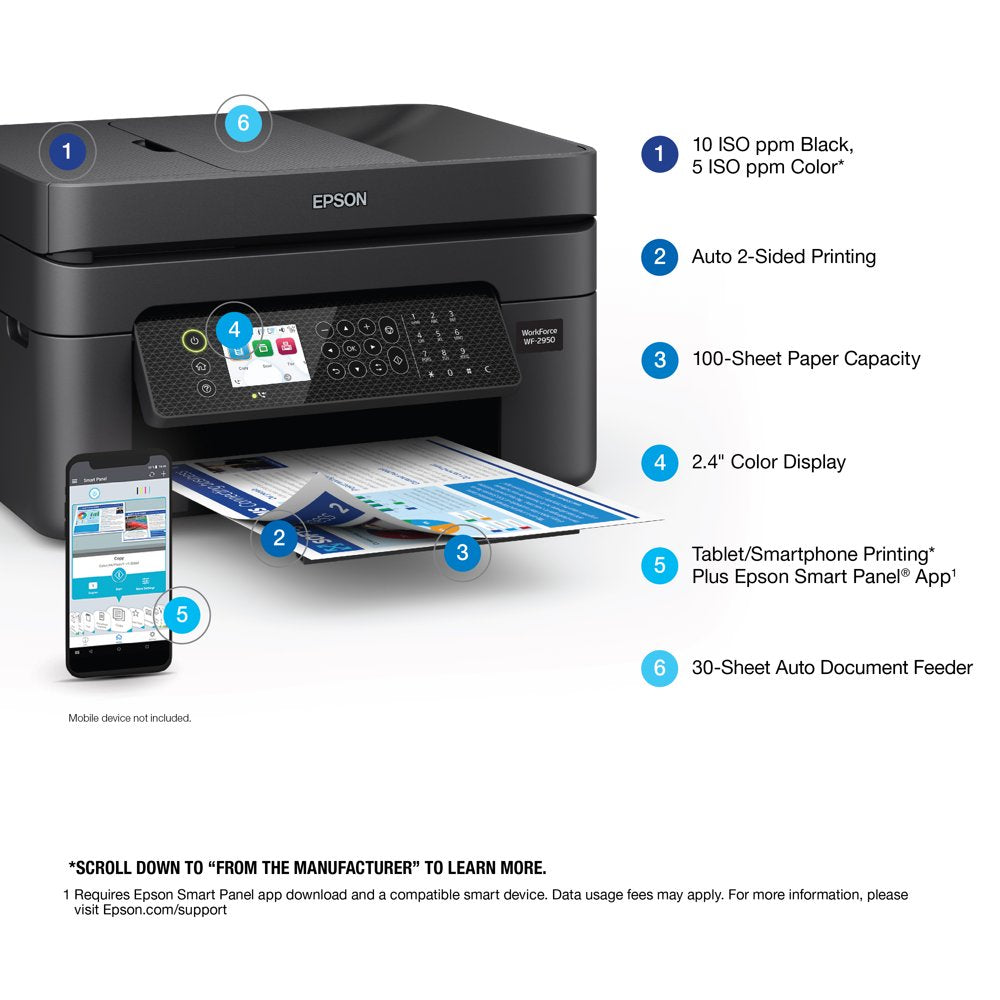 Workforce WF-2950 All-In-One Wireless Color Printer with Scanner, Copier and Fax