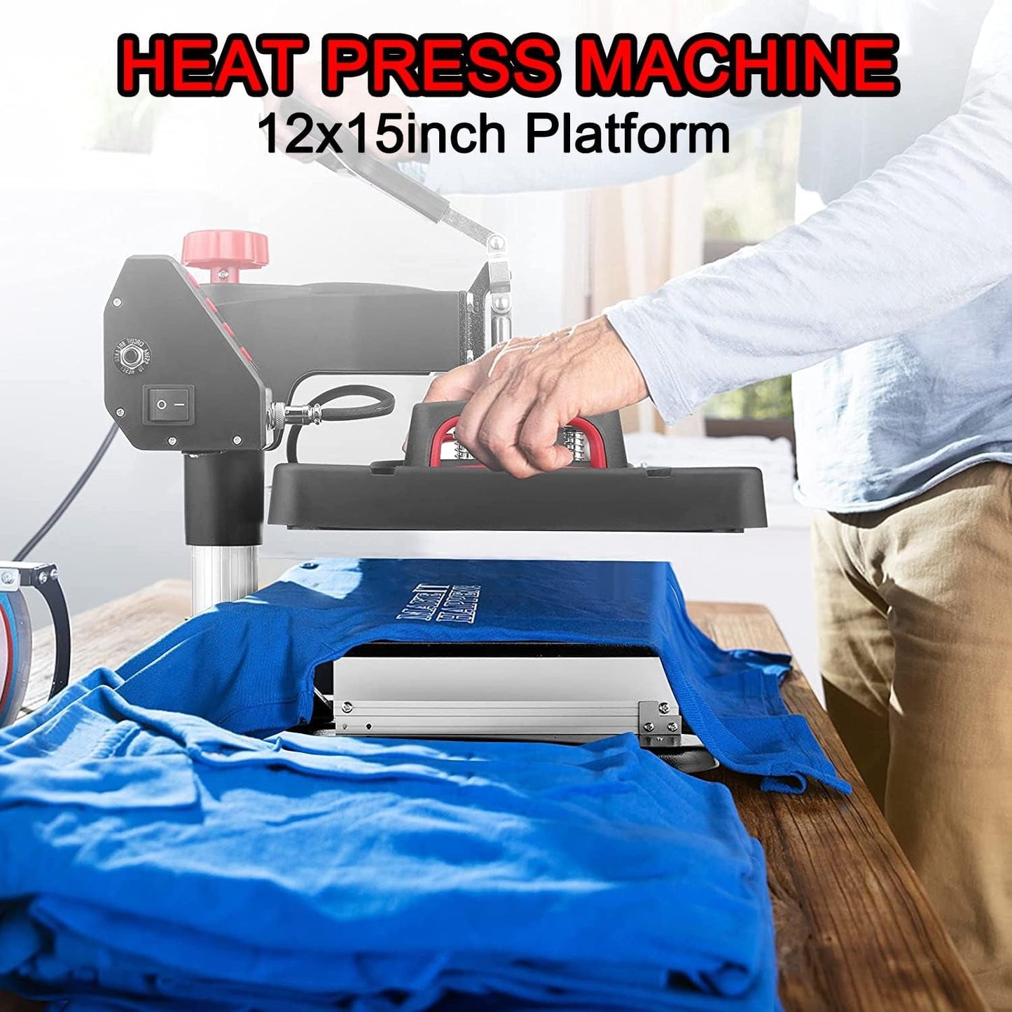 12"X15" Heat Press Machine, Multifunction Sublimation T-Shirt Press Machine for Cap, Hat and Mouse Pad Pattern Printing Heat, 110V (12 * 15 Inch 8In1)