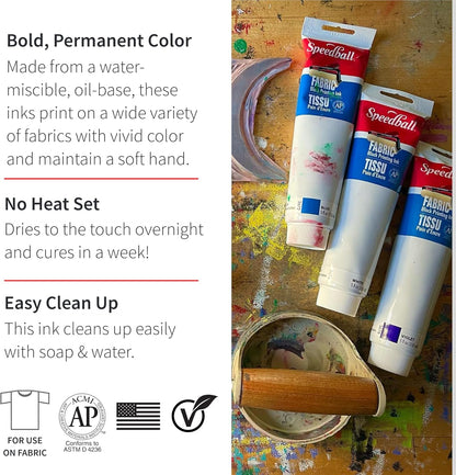 Speedball Fabric Block Printing Ink, 5Oz, Black, No Heat Set Required for Textiles, Permanent Formula, Made in USA