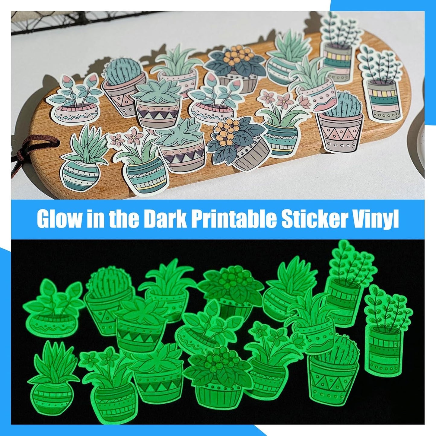 Printable Vinyl Sticker Paper for Inkjet Printer, Glow in the Dark Vinyl Inkjet Printable Sticker Paper, 8.26" X 11.69" A4 Size for Scrap-Booking, Craft Cutters, Home Decor, 14 Sheets/Pack