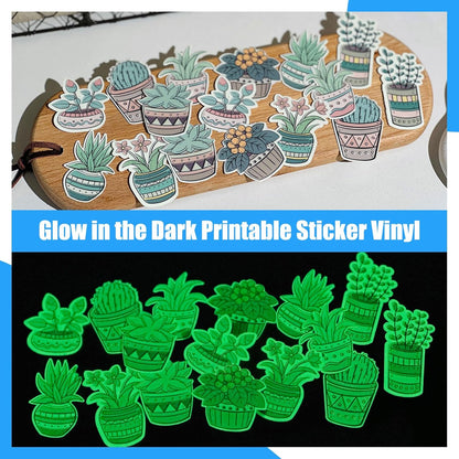 Printable Vinyl Sticker Paper for Inkjet Printer, Glow in the Dark Vinyl Inkjet Printable Sticker Paper, 8.26" X 11.69" A4 Size for Scrap-Booking, Craft Cutters, Home Decor, 14 Sheets/Pack