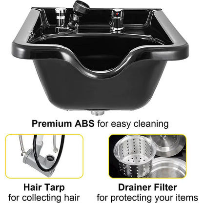 VEVOR Shampoo Bowl Sink Black ABS Plastic Salon and Spa Hair Sink Beauty Salon Equipment for Hair Stylists