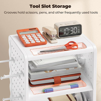 MUNBYN ILH03 4X6 Thermal Label Holder, 5-In-1 Sticker Holder with 3-Tier Shelf, Drawer, Hooks & Pegboard, for Shipping Label Printing, Office, Small Business, Home