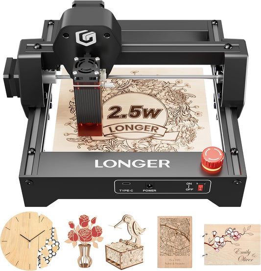 LONGER RAY5 Laser Engraver 2500Mw High Precision 0.04 * 0.04Mm Laser Cutter and Engraving Machine 130X130Mm Working Area Mini Portable Laser Engraver for Wood Metal Acrylic Glass
