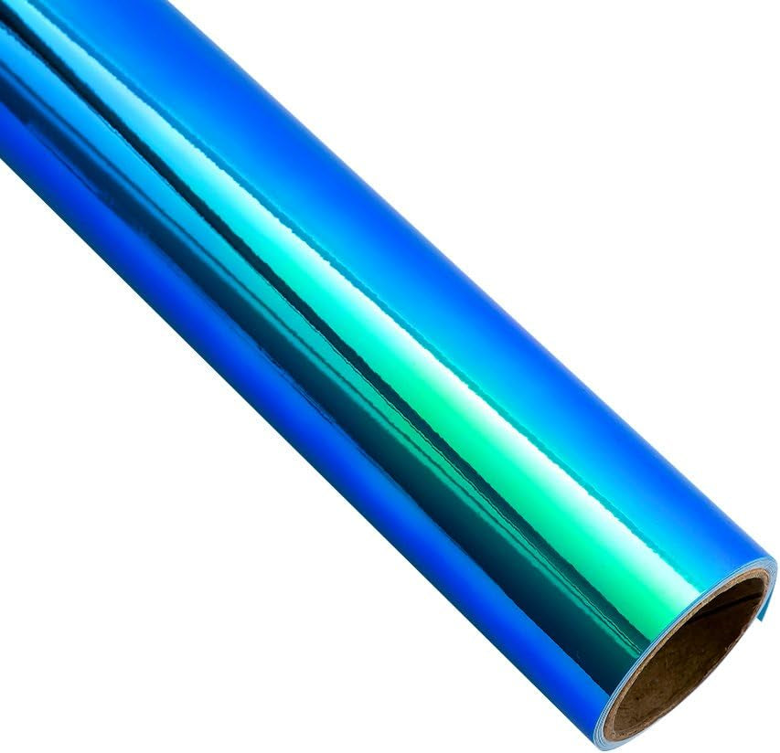 Holographic Chrome Craft Vinyl 12" X 60", Peacock Blue- Permanent Adhesive Vinyl, Indoor & Outdoor Vinyl, Waterproof, Scrapbooking, Easy Cut & Weed for DIY Crafts, Party Decor, Car Decals