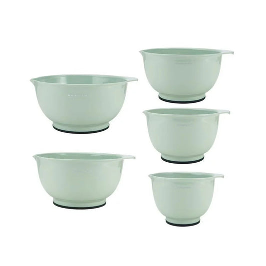 Set of 5 Plastic Mixing Bowls in Pistachio with Rubber Bottom