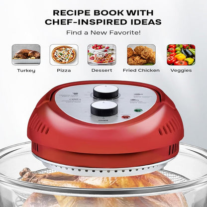 Big Boss 16Qt Large Air Fryer Oven with 50+ Recipe Book Airfryer Oven Makes Healthier Crispy Foods Red