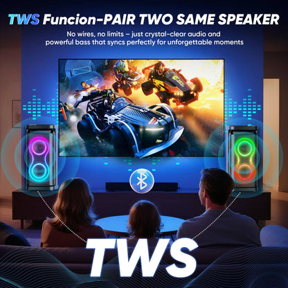 Portable Party Speaker with Loud Sound and Microphone Jack, IPX7 Wireless Outdoor Bluetooth Speaker Support USB TF AUX, for DJ, Karaoke Night, Indoor and Outdoor Party