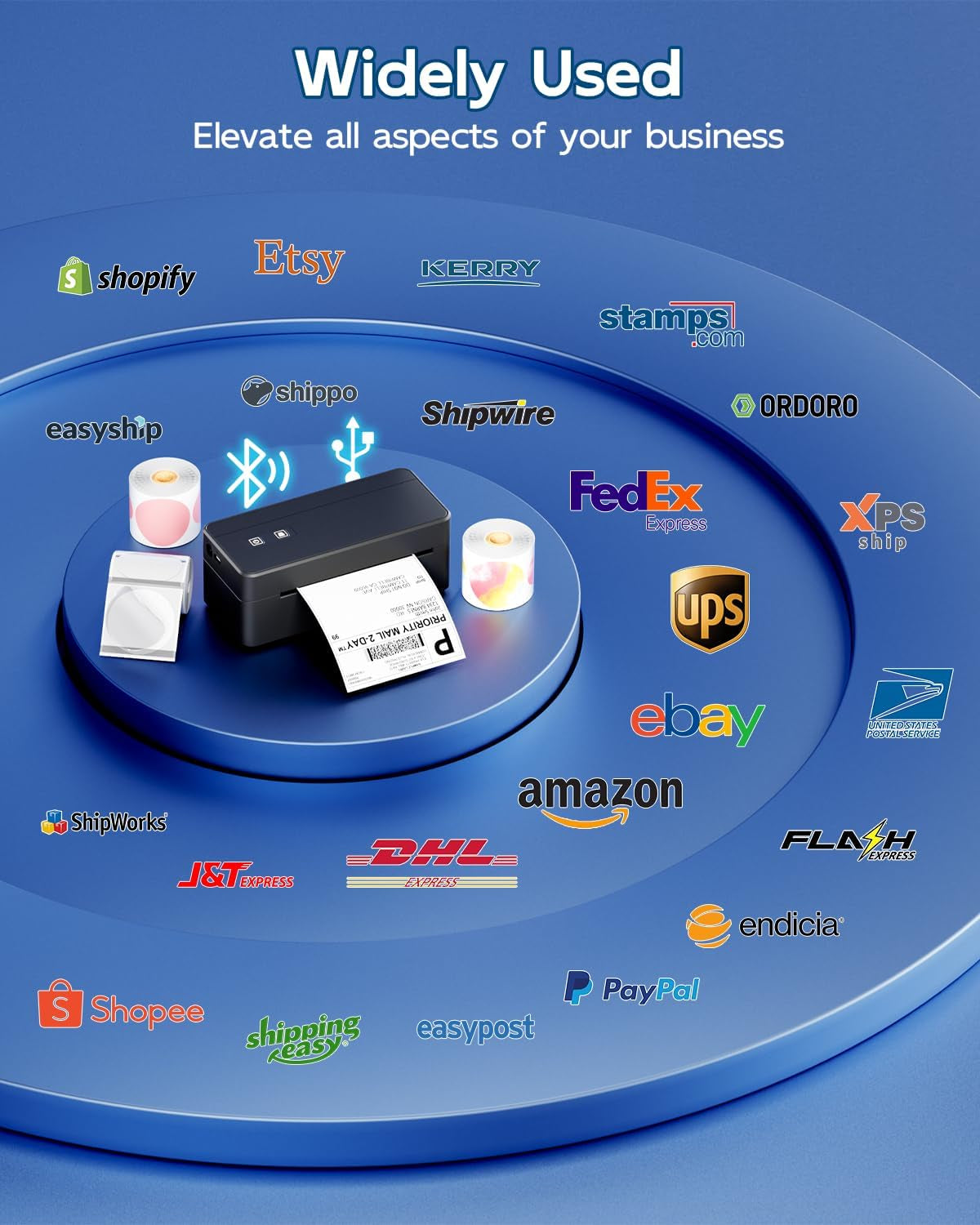Bluetooth Thermal Shipping Label Printer, 4X6 Thermal Label Printer for Small Business, 2410BT Wireless Label Printers Compatible with Ios Android Phone&Pad&Pc, Widely Used for Ebay, USPS, Fedex, Etc