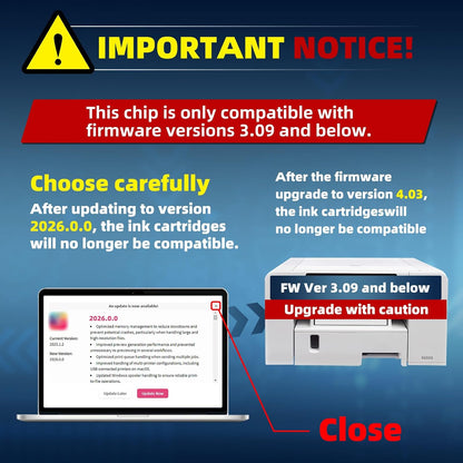 3.9.0 SG500 SG1000 Sublimation Ink Cartridges Replacement for Sawgrass SG500 and SG1000 Printers, Compatible with Firmware Version 3.09 or Earlier (BK, C, M, Y, 4PK)