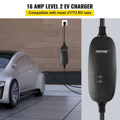 Level 2 EV Charger, 16 Amp 110V-240V 3.84 Kw, Portable Electric Vehicle Charger with 25 Ft Charging Cable NEMA 6-20 Plug, SAE J1772 Standard Plug-In Home EV Charging Station for Electric Cars