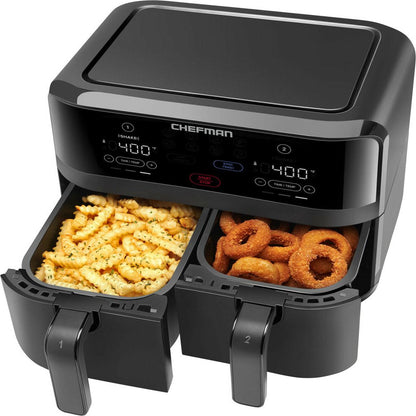 Turbofry Digital Touch Dual Basket Air Fryer, XL 9 Qt, 1500W, Black