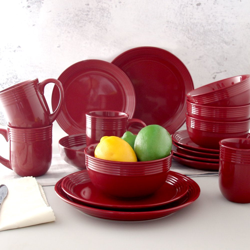 Chiara Red Stoneware Dinnerware Set, 16-Pieces