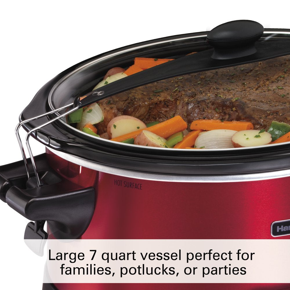 Stay or Go Programmable Slow Cooker with Party Dipper, 7 Quart Capacity,Removable Crock, Red, 33478