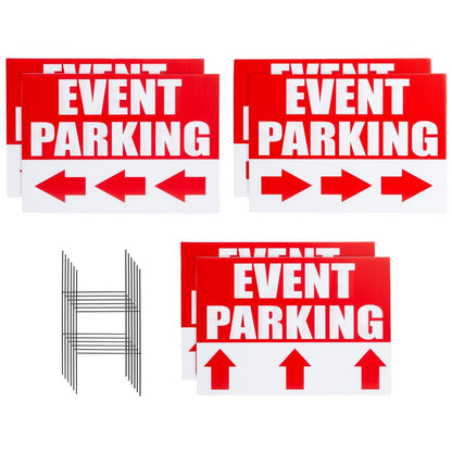 6 Pack Outdoor Event Parking Signs with Arrows, 12 X 17 Inch Double Sided Corrugated Plastic Yard Signage with Stakes in 3 Designs, Event Parking, Directional Signage