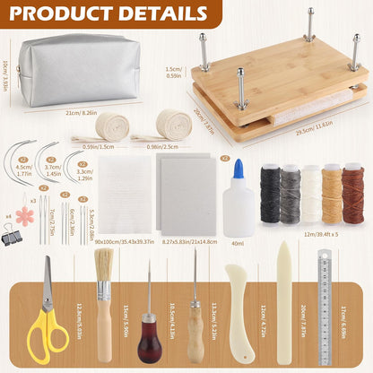 HEJIN Book Binding Kits, Book Binding Materials with Book Press | Book Binding Set with Plastic Bone Folder, Waxed Thread, Bookbinding Supplies for Beginners, 11.6 X 7.8 Inches