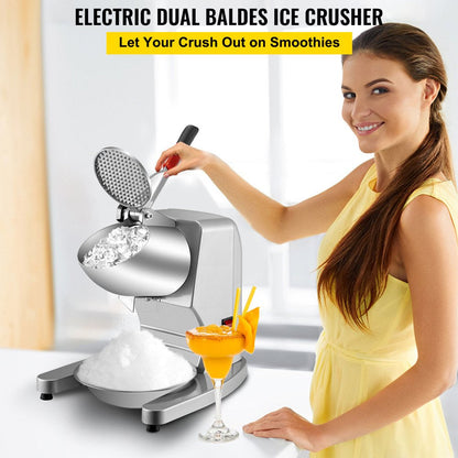 brand Electric Ice Shaver Crusher Snow Cone Maker Machine with 4 Stainless Steel Blades 220LB/H Shaved Ice Machine 300W