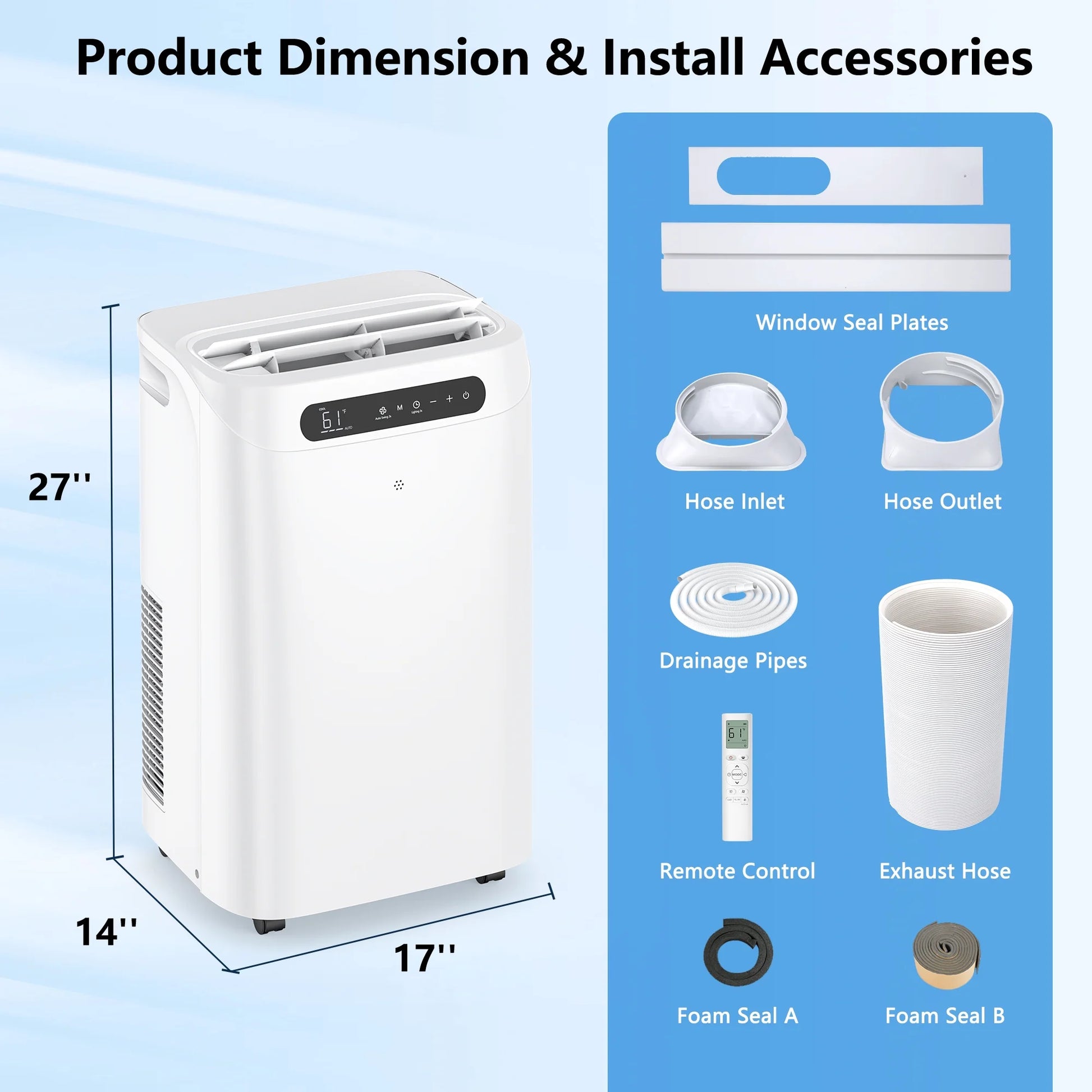 14000 BTU Portable Air Conditioner Cools up to 700 Sq. Ft, 3-In-1 AC, Dehumidifier, Fan