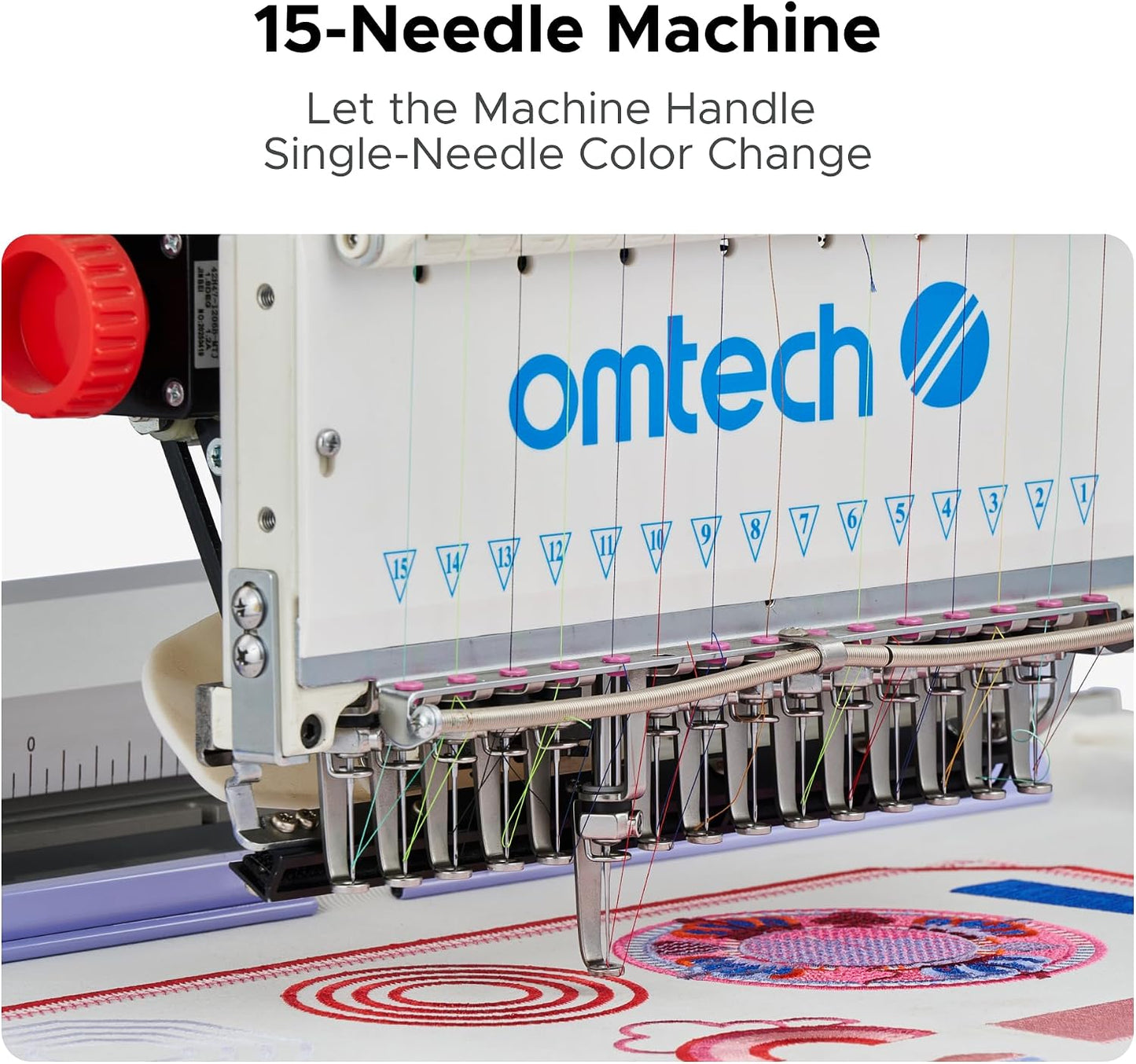 Omtech Pulse 15 Needle Commercial Embroidery Machine, 13" X 20" Multi-Color Stitching Machine with Wifi 1000Spm Max Speed 10" Touchscreen, 270° Cap Flat Garment Digital Threading Machine with Hoops