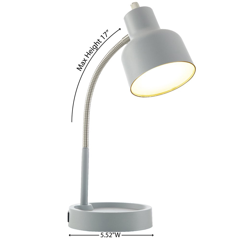 LED Desk Lamp with Catch-All Base & AC Outlet, Matte Gray