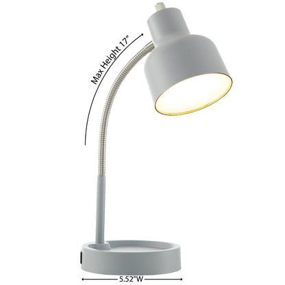 LED Desk Lamp with Catch-All Base & AC Outlet, Matte Gray