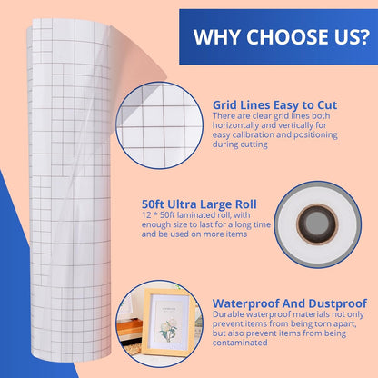 Clear Self-Adhesive Laminating Vinyl Roll-12 X50Ft Non Thermal Laminating Film,No Machine Needed Clear Vinyl Laminate for Stickers