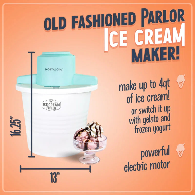 Nostalgia 4-Quart Parlor Electric Ice Cream Maker - White