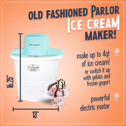 Nostalgia 4-Quart Parlor Electric Ice Cream Maker - White