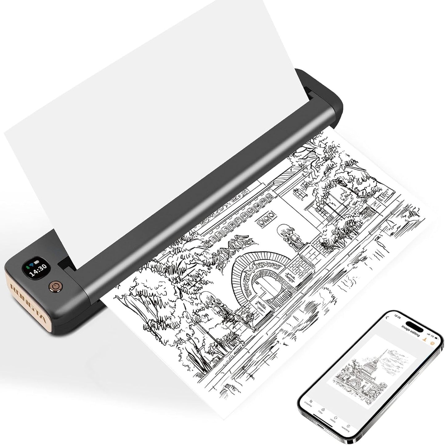 Rongta Portable Printer, Bluetooth Inkless Thermal Printer Wireless for Travel, Compatible with Android Ios Phone & Laptop, Supports 8.5" X 11" US Letter for Office, Home, Car, F81 (Gray)
