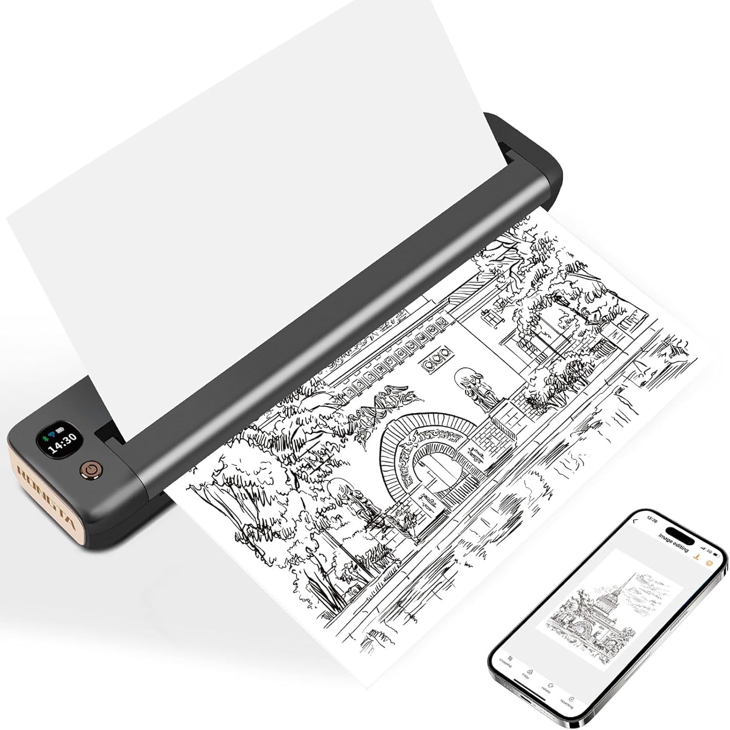 Rongta Portable Printer, Bluetooth Inkless Thermal Printer Wireless for Travel, Compatible with Android Ios Phone & Laptop, Supports 8.5" X 11" US Letter for Office, Home, Car, F81 (Gray)