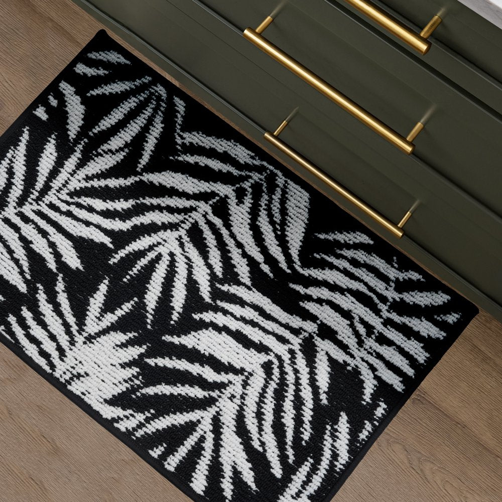 Jacquard High Low Loop Kitchen Mat 18In X 27In Rich Black & Arctic White