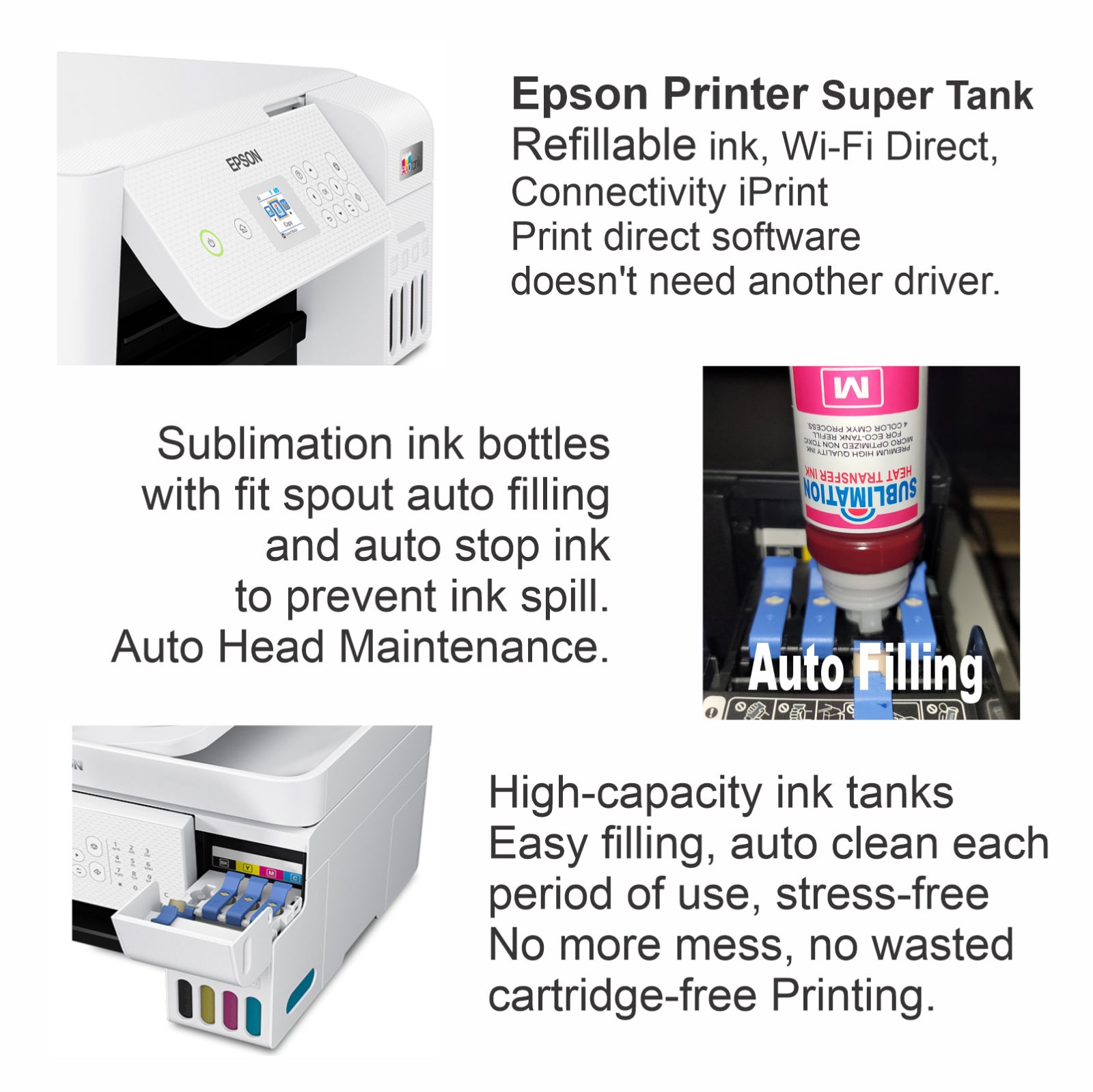 Epson Printer with Sublimation Ink 5-In-1 Heat Press plus DTF T-Shirt Maker Kit