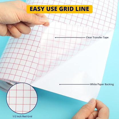 Transfer Tape for Vinyl - 12" X 150 FT Red Alignment Grid Clear Transfer Paper for Vinyl for Self Adhesive Vinyl - Medium Tack Vinyl Transfer Tape for Decals Signs Windows Stickers