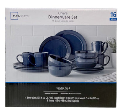 Chiara 16-Piece Stoneware Navy Dinnerware Set