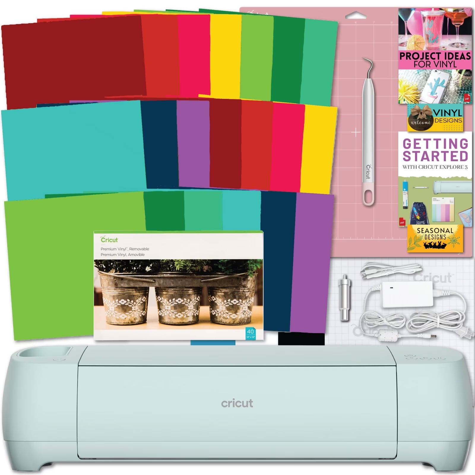 Explore 3 Craft Cutting Machine with Vibrant Vinyl 20 Sheet Pack Bundle