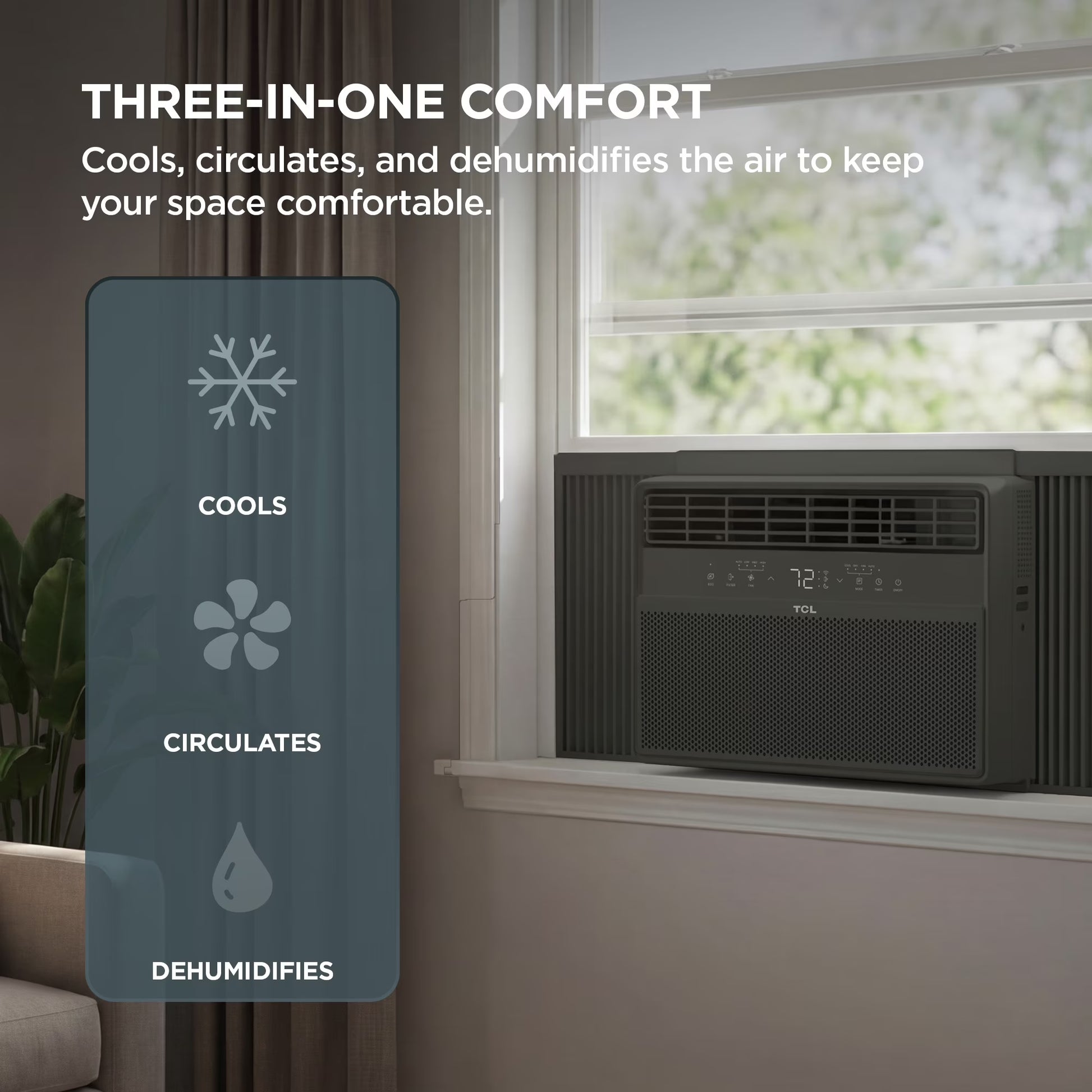8,000 BTU Smart Inverter Window Air Conditioner (Black) - 350 Sq Ft with up to 49% Energy Savings, Quiet Cooling Tech, 3-In-1 Cooling, Fan & Dehumidifier, Matter Wi-Fi, Remote Control - W8WC72-B