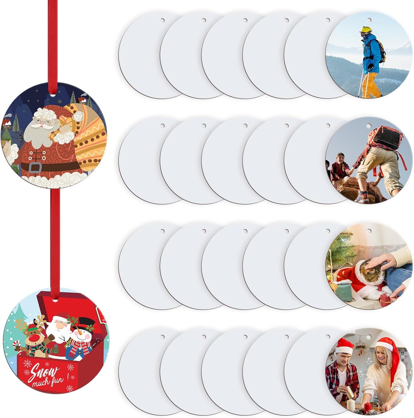 Sublimation Ornament Blanks 26 PCS- 3 Inch Sublimation Christmas Ornament Blanks Double Side with Red String - Personalized MDF Decoration Supplies for Halloween Christmas