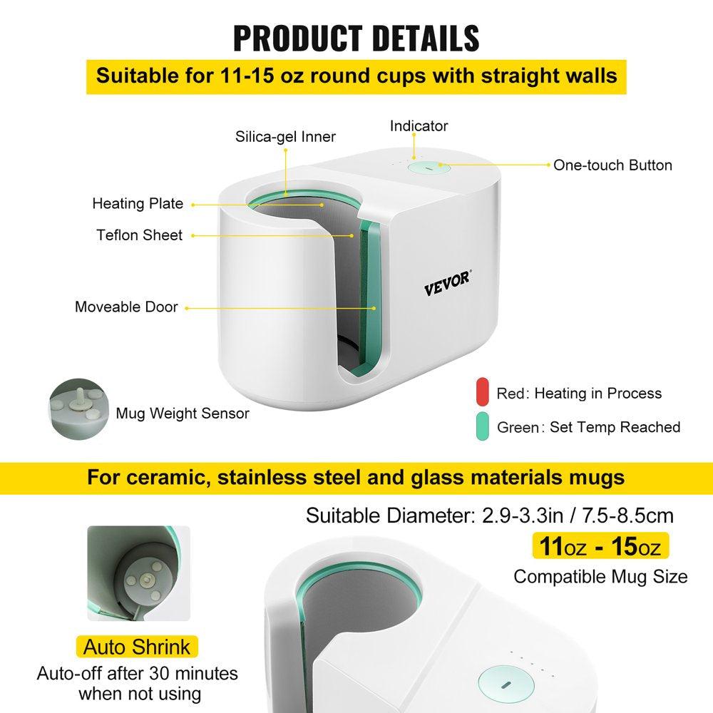 Mug Press Machine, Automatic Mug Heat Press 11-15Oz, Cup Transfer Sublimation Portable Coffee Presser with One-Touch Button, Pro Easy Mug Press Machine DIY Printing as Family Friends Presents Gi