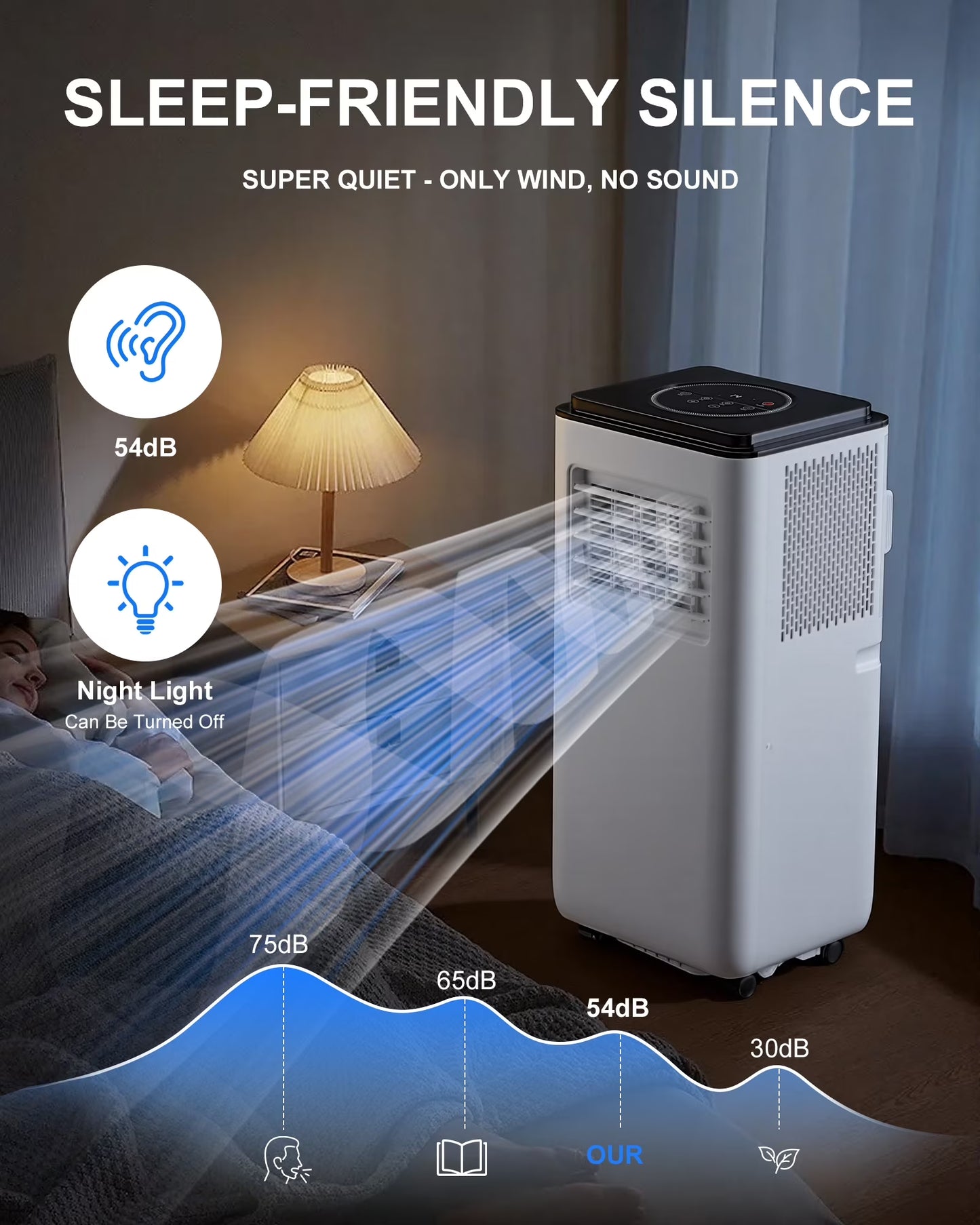 Portable Air Conditioners 10,000 BTU for Rooms up to 450 Sq.Ft. Portable AC, Dehumidifier, 24H Timer, Sleep Mode & Water Level Indication, Remote Control & Window Kit, White & Black