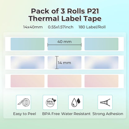 NELKO P21 Genuine Adhesive Green/Blue/Pink Paper 14X40Mm (0.55Inx1.57In) 180 Labels/Roll, 3 Roll, for Home Office School Organization, Gift for Decoration, Compatible with P21 Label Maker