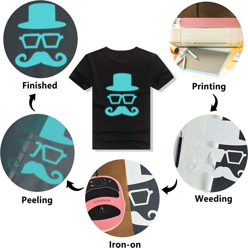 12" X 8FT Glow in the Dark White to Blue Green Heat Transfer Vinyl Iron on T-Shirt for Cricut & All Cutter Machine