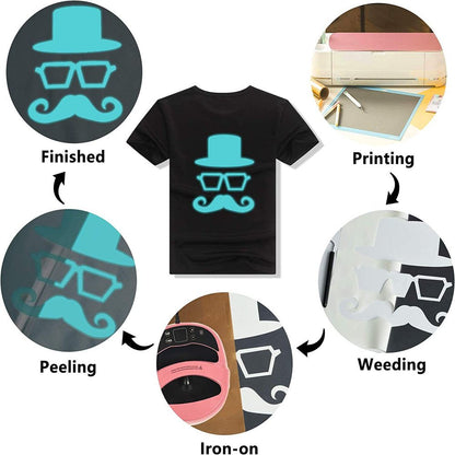 12" X 8FT Glow in the Dark White to Blue Green Heat Transfer Vinyl Iron on T-Shirt for Cricut & All Cutter Machine