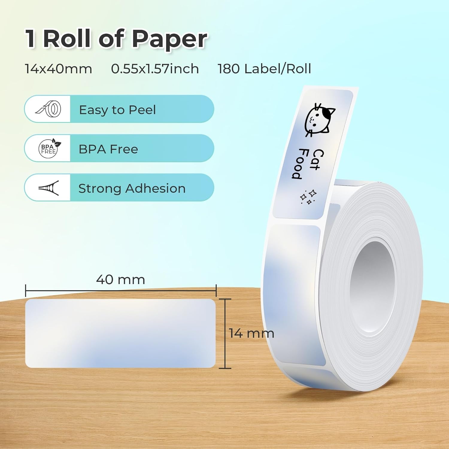 Nelko Genuine P21 Label Maker Tape, Adapted Label Print Paper, 14X40Mm (0.55"X1.57"), Standard Laminated Labeling Replacement, Multipurpose of P21 Label Maker, 180 Tapes/Roll, 1 Roll, Light Blue
