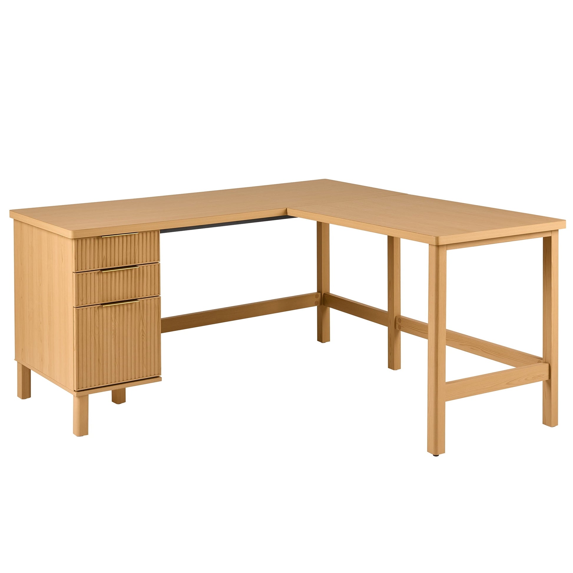 Lillian Fluted L-Shape Desk, Natural Pine Finish