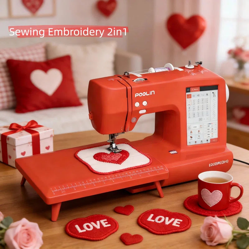 Poolin Eoc05Re(2In1) Computerized Sewing & Embroidery Machine 7.9X11" Area, 7" Touch Screen with Wireless Connectivity