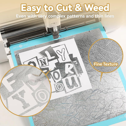 Textured Metallic Permanent Vinyl, 12" X 6Ft Silver Chrome Self-Adhesive Vinyl Compatible with Cricut Cutting Machine, Silhouette, Cameo Cutters, Signs, Scrapbooking (Silver)