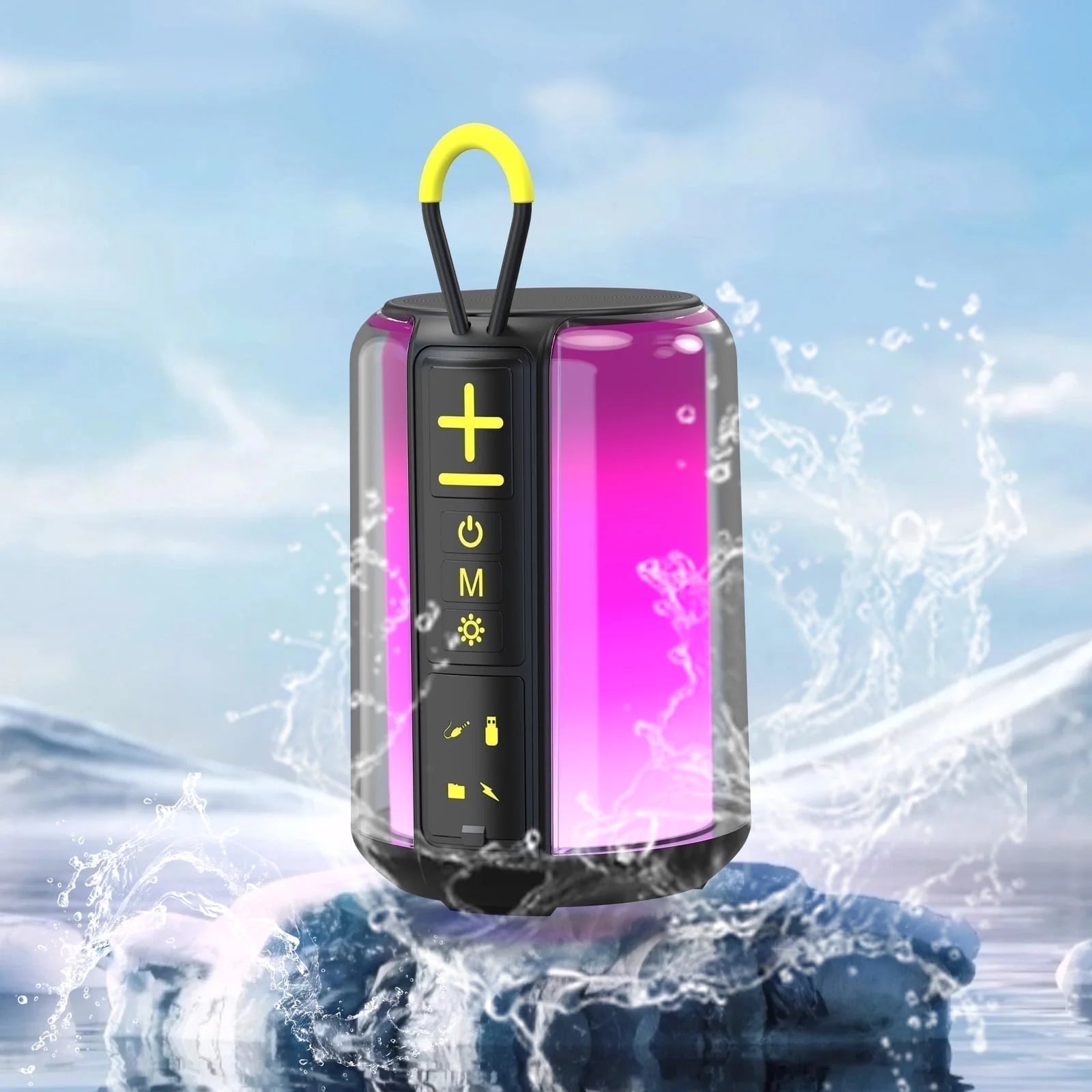 Portable Bluetooth Speaker with RGB Lights, 15H Playtime, IPX5 Waterproof, HD Stereo Sound, Bluetooth 5.3 Wireless Speaker for Party & Outdoor Use