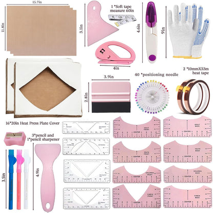 Sublimation Shirts Tool Kits for Vinyl Alignment with 2 Pcs Heat Press Platen Wrap Cover 16 X 20 Inch for Cricut Heat Press HTV Vinyl Center Designs,Craft Sewing Accessories